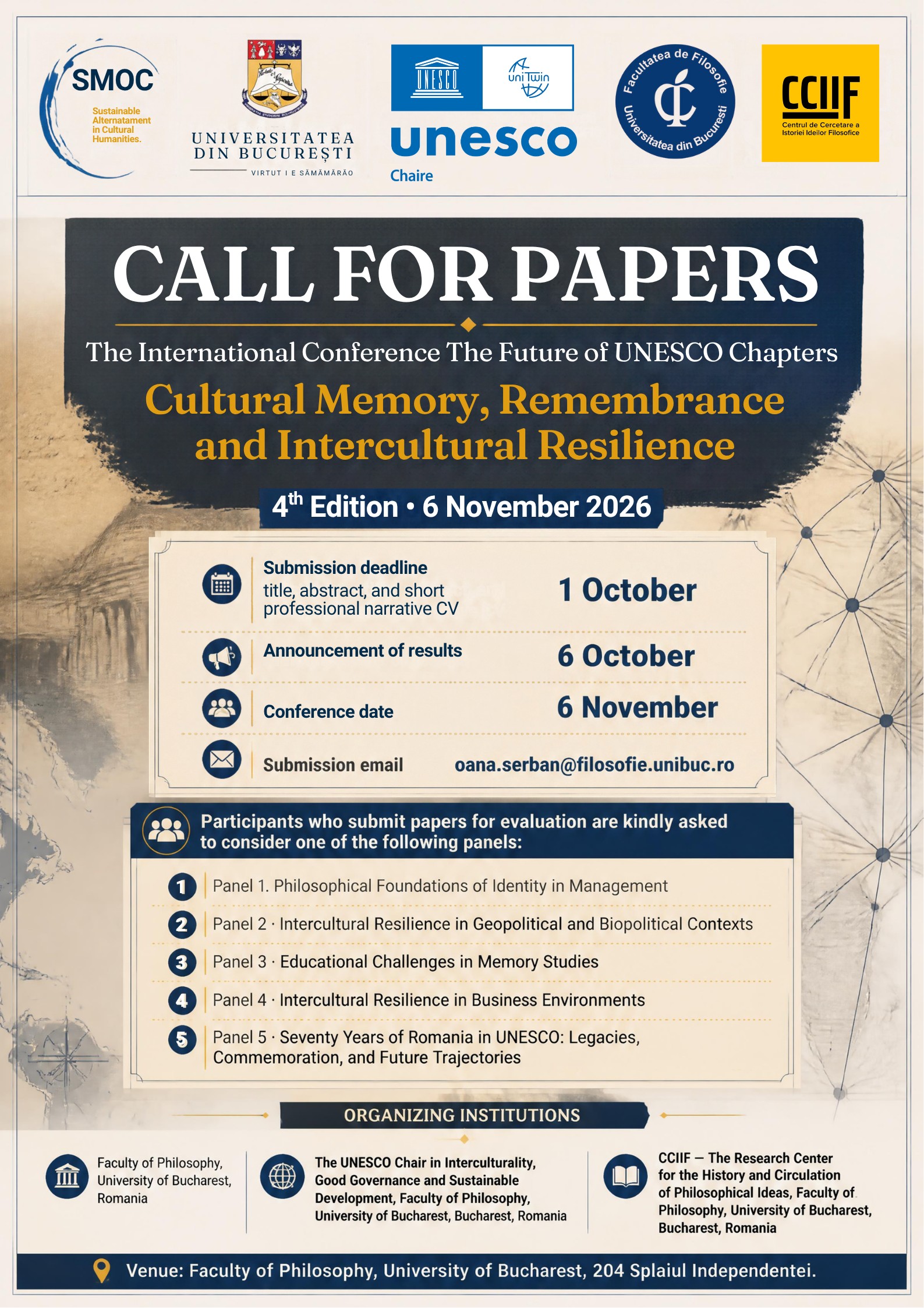 CFP - The Future of UNESCO Chapters. Cultural Memory, Remembrance and Intercultural Resilience, 4th Edition, 6 November 2026